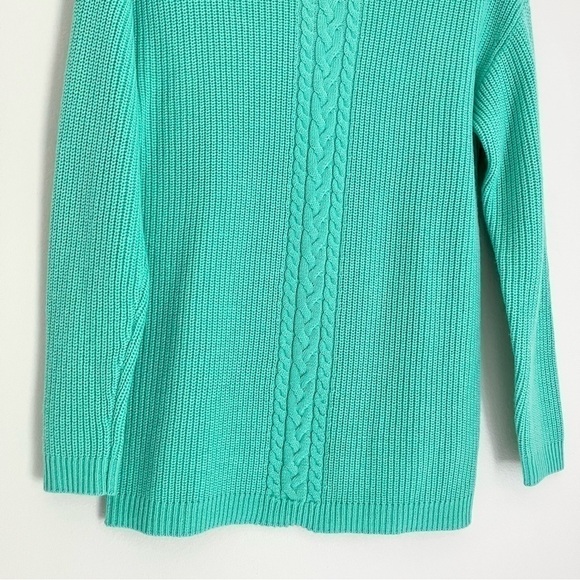 NWT Talbots Lambs Wool Cable Knit High Neck Sweater Teal Blue Green Small Petite - Picture 6 of 8